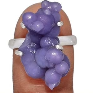 RARE! GRAPE AGATE botryoidal crystal ring 925 Sterling Silver Hand Made